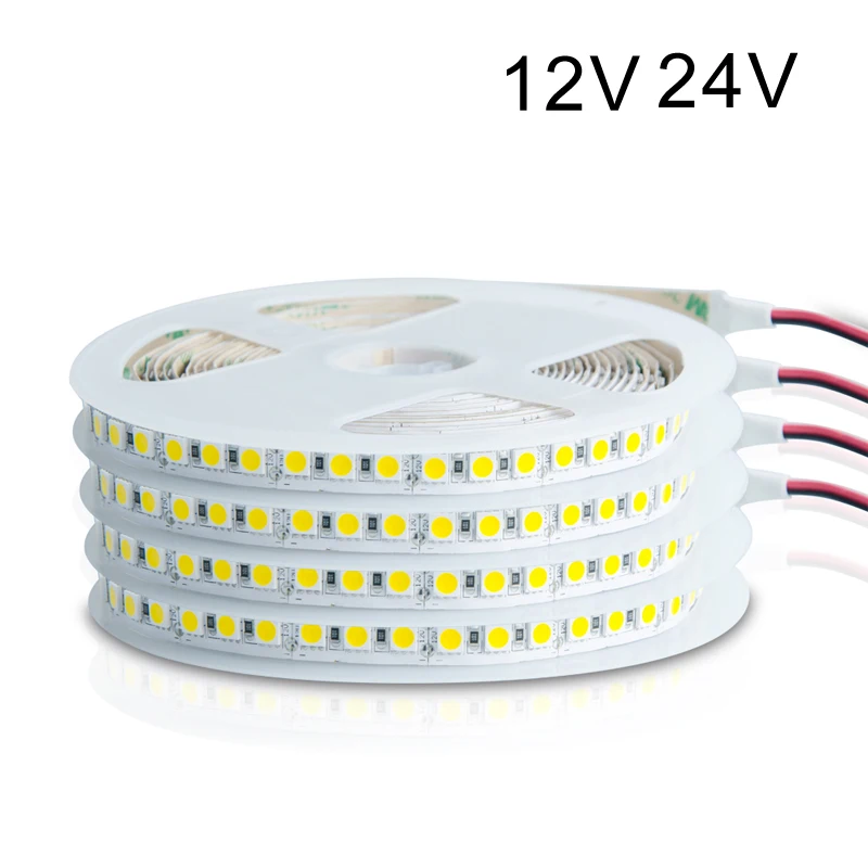 5050SMD Светодиодная лента 5 м DC 24 в 12 В 600 светодиодов/м супер яркая длинная IP33 IP65 IP67