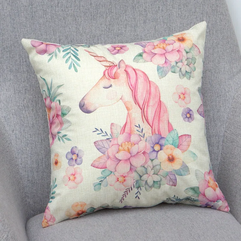 Fine Joy 45x45 см подушка в стиле единорога Гибискус Цветочная Подушка бежевая льняная