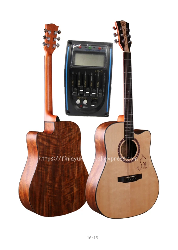 41 &quotCutaway электрическая акустическая гитара Spruce Top/Wanut Body guitarra с жестким корпусом