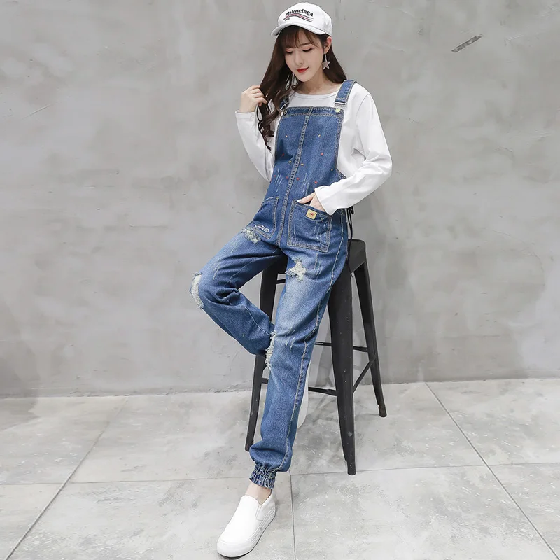 Весенне осенние джинсовые комбинезоны для беременных Комбинезоны регулируемые