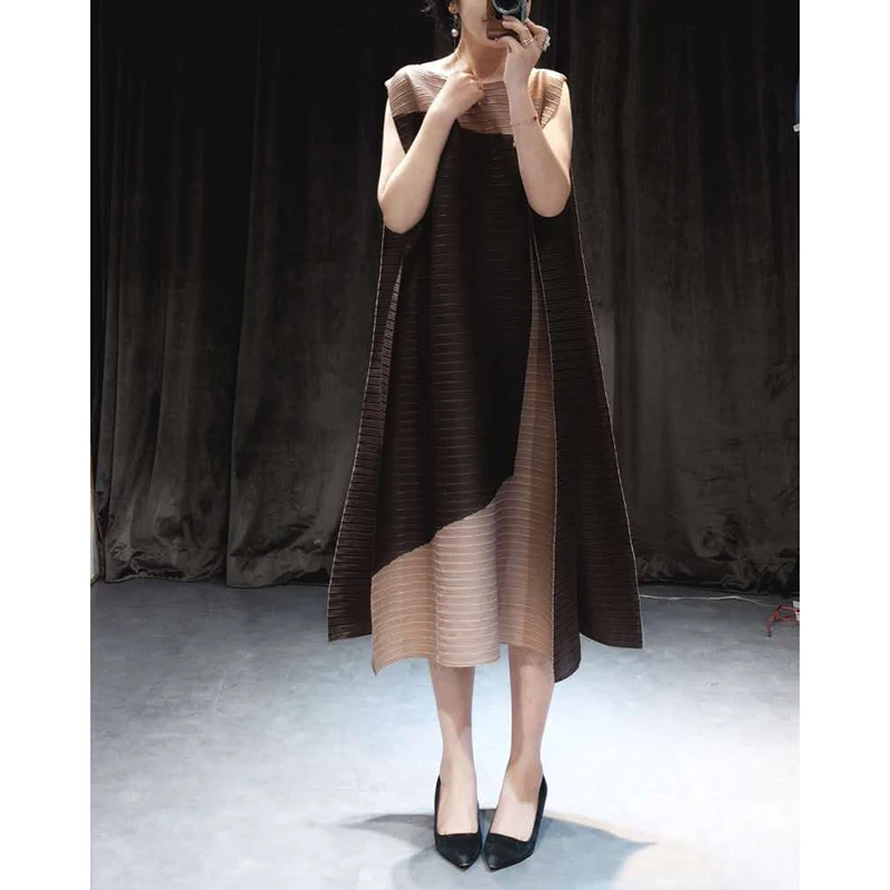 Женское платье без рукавов LANMREM повседневное Плиссированное цветное из шифона