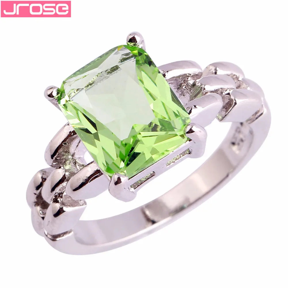 

JROSE Wholesale 0.99 !! New Arrival Fashion Green CZ Silver Color Ring Size 6 7 8 9 10 11 Pretty Goodly Classic Jewelry