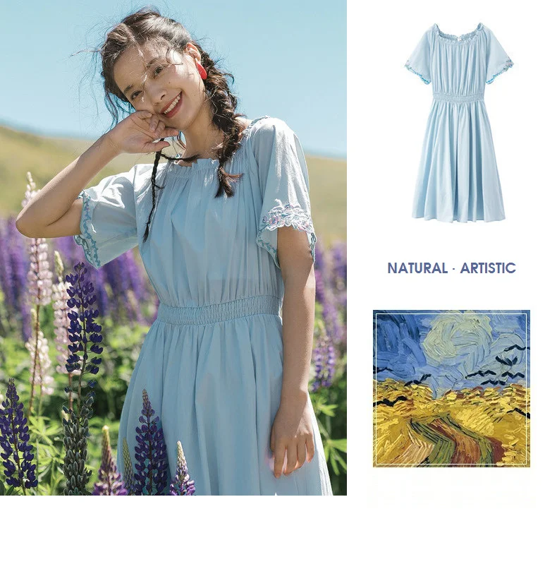 INMAN Summer New Arrival Agaric Lace O-neck Lace Sleeve Elastic Waist Goddess Style Women Dress