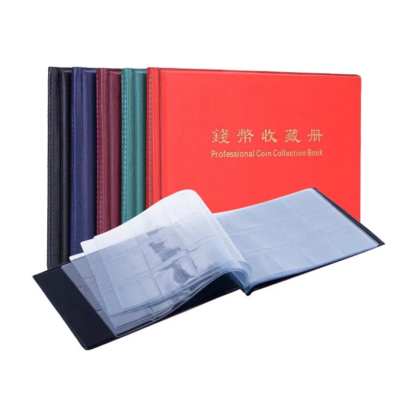 

2pcs/lot PVC Coin Album 10 Pages 120 Pockets Coin Collection Book Coin Holder Mini Hand Size Album Book Black Blue Red 5 Color
