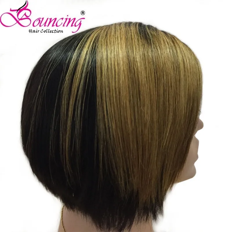 Подпрыгивающие волосы короткие Pixie Cut парик бразильские человеческие волосы remy парик фронта шнурка 1B с изюминкой#27 для черных женщин