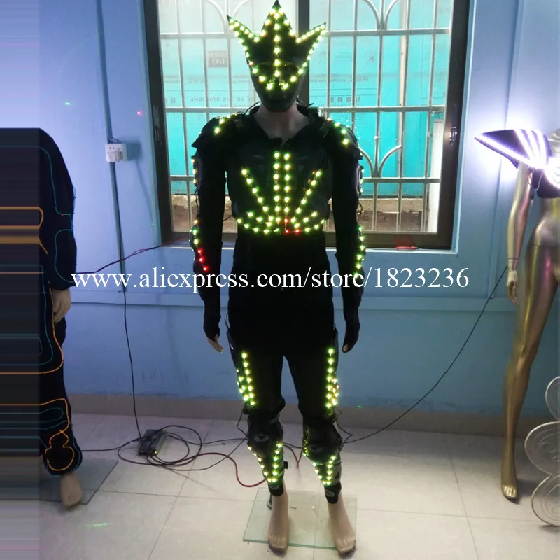 Hot Sale Led Luminous Costume Clothes With Mask Dance Wear LED Growing Lighting Robot Suits Clothing For Event Party Supplies | Дом и сад