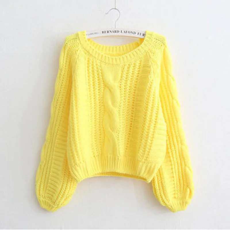 Danjeaner Muti Colors Autumn 2018 Knitting Pullovers Women Retro Lantern Sleeve Twisted Short Sweaters Knitted Jumper Pull Femme | Женская