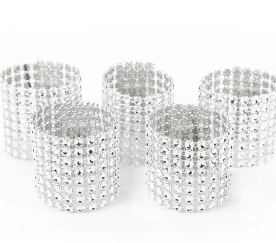 10 шт./компл. 8 рядов Серебряный Diamond Mesh Обёрточная Бумага салфетка кольцо Салфетка