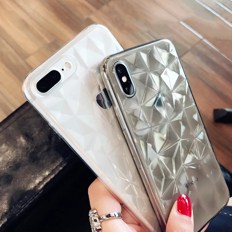 iamond Texture Case for iPhone 8 7 plus x Soft Phone Cover 6 6s Luxury Transparent Ultra Thin Coque |