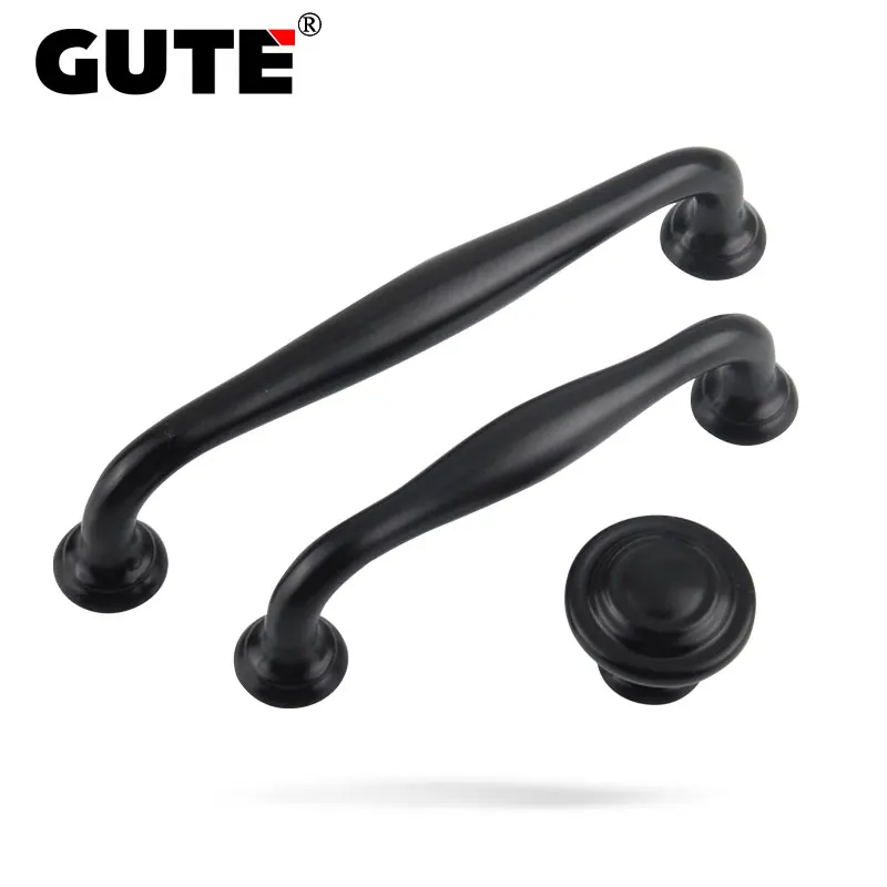 GUTE Black Furniture Handle Zinc Alloy Cabinet Wardrobe Cupboard Sideboard Door Pull Knob Kitchen | Обустройство дома