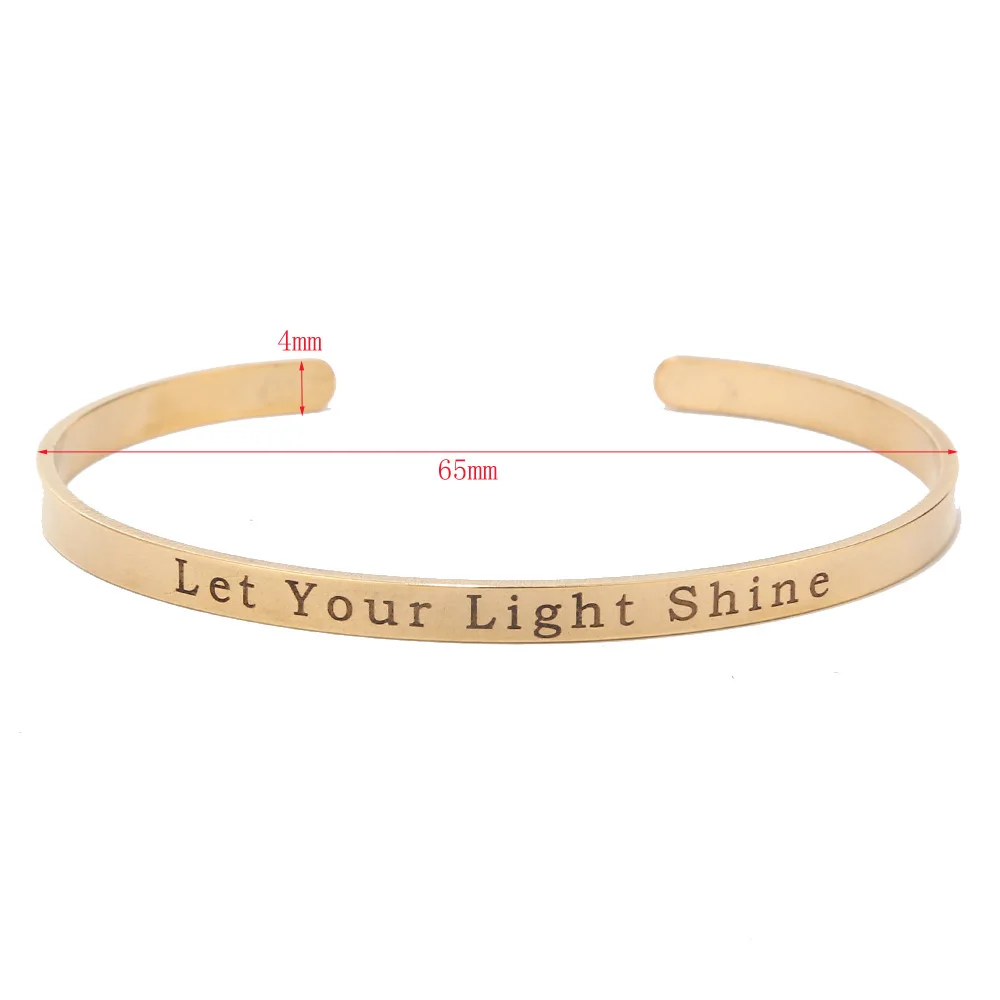 let your light shine Золотые вдохновляющие браслеты для женщин и мужчин манжета браслет дружбы мантра ювелирные изделия поставляются в подарочной коробке - Окраска металла: let your light shine
