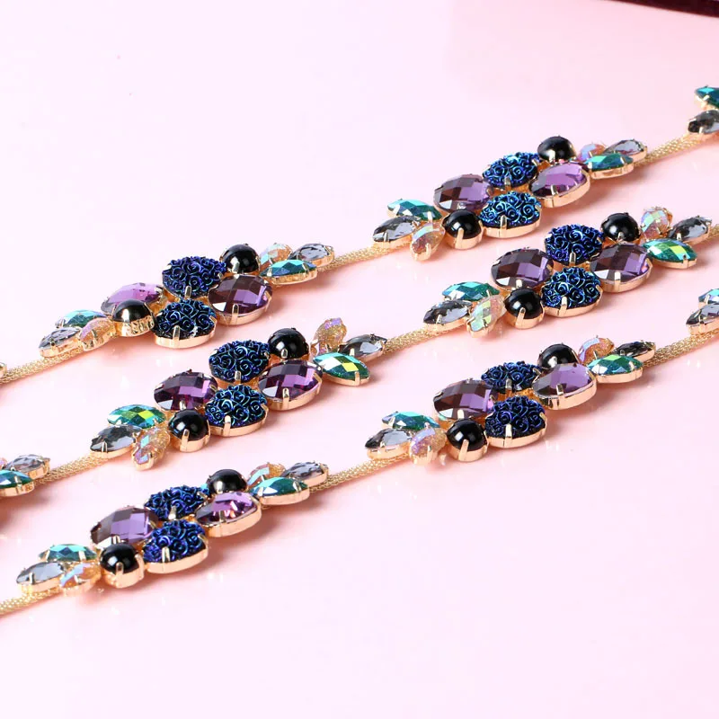 Фиолетовый Синий виноград причудливая цепочка со стразами 1 ярд/шт DIY сумки