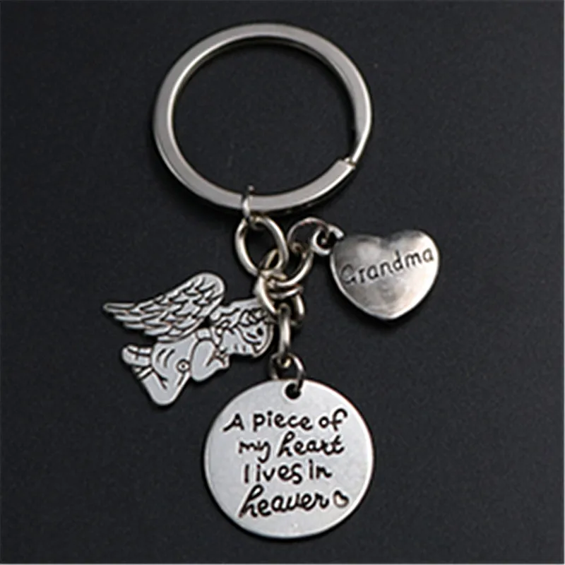 

1pc A Piece of My Heart I Lives In Heaven Charm Angel of Prayer & Grandma Keyring DIY Creative Handmade Keychain A1210