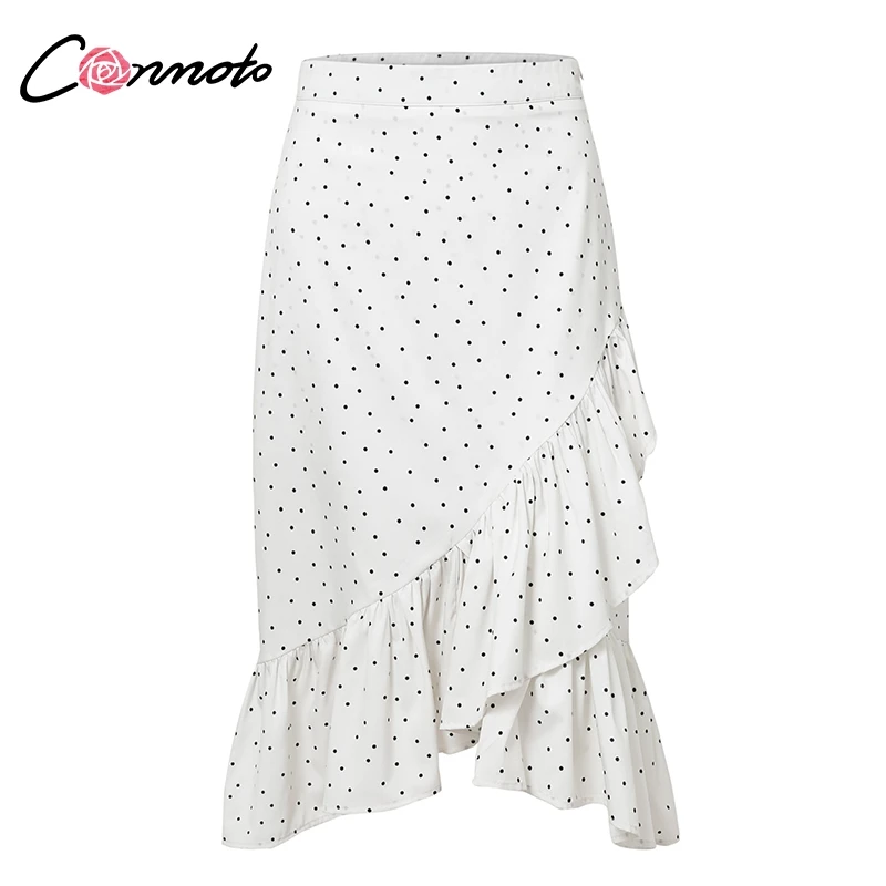Conmoto Белая юбка в горошек с воланами повседневная асимметричная миди высокой