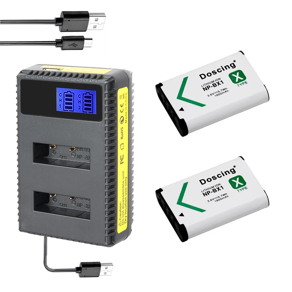 Doscing 2x NPBX1 NP BX1 акумуляторная батарея 1600 мА/ч Камера + ЖК дисплей Зарядное