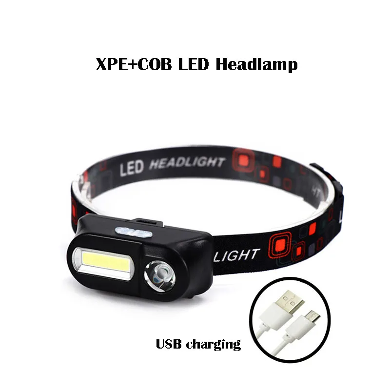 

COB светодиодный налобный фонарь USB Перезаряжаемые ночные светильники головы лампы для фонарика 6 режимов для приготовления пищи на воздухе ...