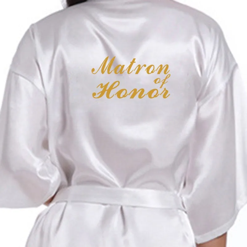 R19-2 атласные Короткие кимоно пижамы горничной Honor/матрон Honor ночная рубашка Свадебная вечеринка готовая халат Ночное белье для женщин - Цвет: White MatronofHonor