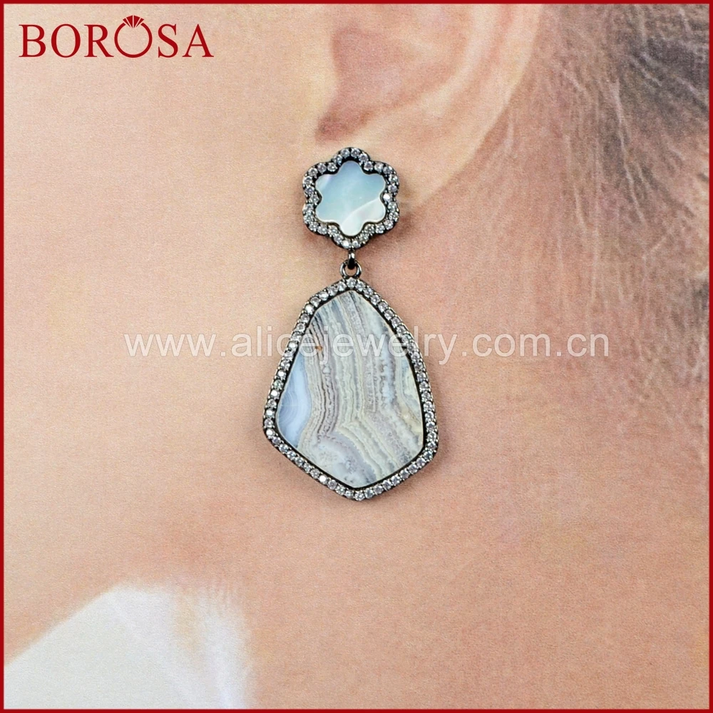 BOROSA Druzy 3 пары CZ Микро фианиты агатовый камень Длинные висячие серьги смесь цветов