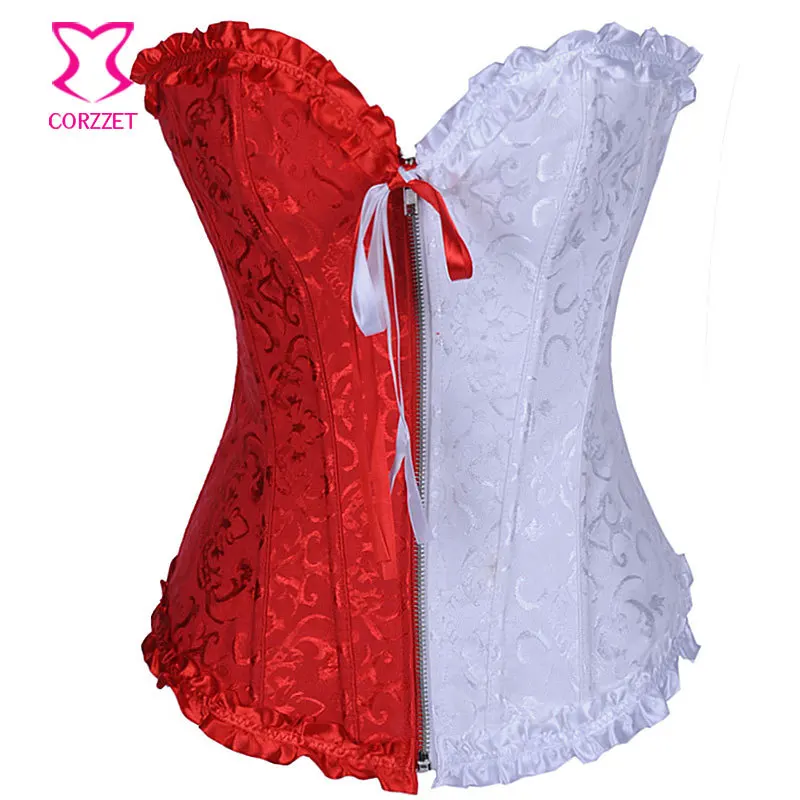 

Burlesque Bicolor Espartilhos Corset Corselet Overbust Gothic Corses Para Mujer Bustier Sexy Zipper Corsets and Bustiers