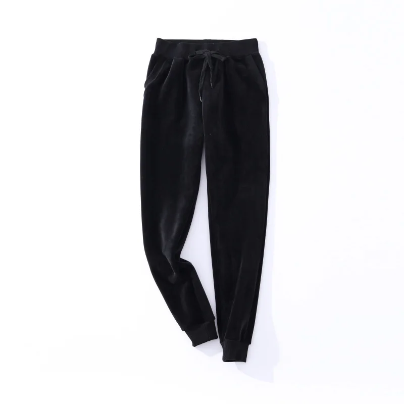 Женские теплые штаны и меховые штаны с подкладкой, повседневные однотонные штаны для бега и фитнеса - Цвет: Черный