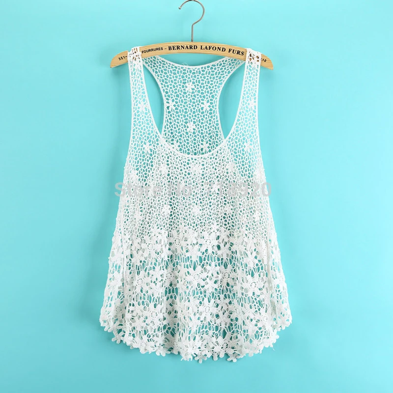 SESOAF 2017 Лето Новый женский хлопок без рукавов кружева потрясающий жилет Cover up Tanks