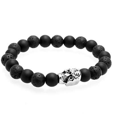 skull bracelet men Мужской браслет с черепом, мужские стальные браслеты с черепом, серые амулет с бусами из натурального камня, браслеты и браслеты, ювелирные изделия для мужчин, подарок - Окраска металла: skull bracelet men