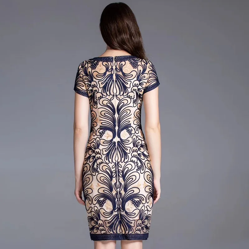 Платье размера XXXXL Vestidos летнее модное коктейльное вечернее женское платье с круглым вырезом и аппликацией с вышивкой облегающее платье-футляр розового цвета