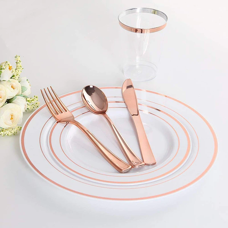 Розовое золото пластиковые тарелки 50 штук Премиум тяжеловесные десертные 7 5 &quot