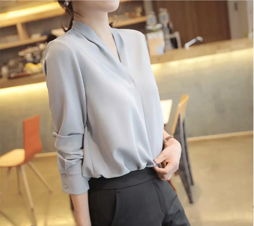 Женская шифоновая блузка белая Свободная в офисном стиле весна 2019| |