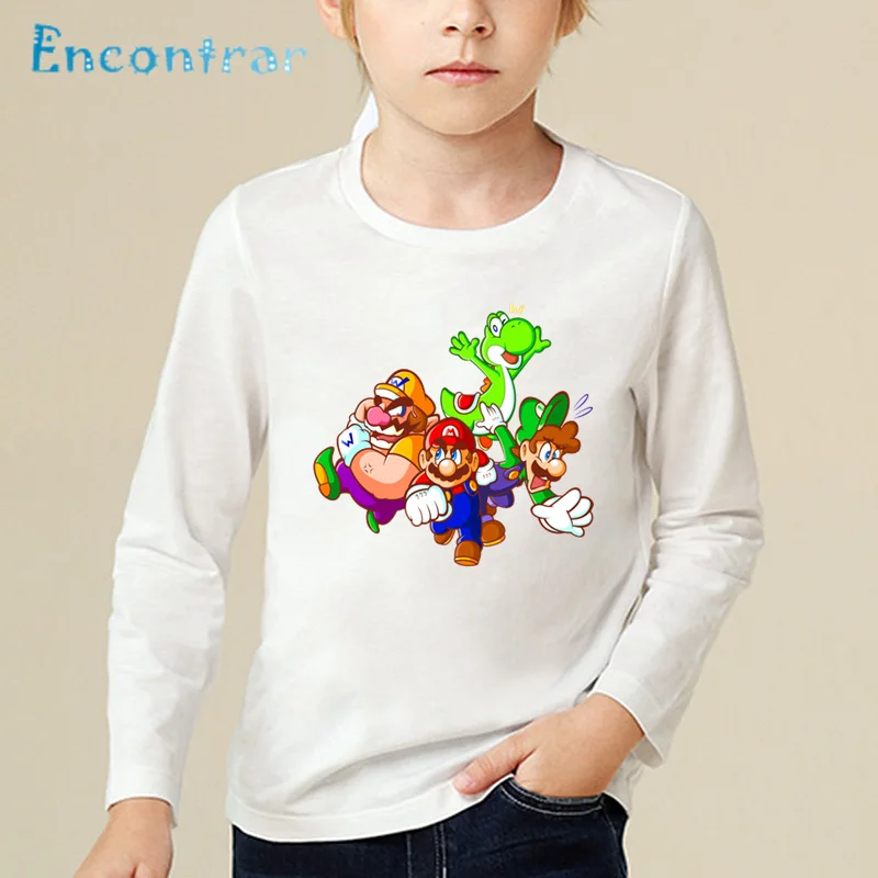 white-F Забавная детская футболка с принтом «Super Mario Bros» топы с длинными рукавами для маленьких мальчиков и девочек, детская Милая Белая футболка LKP5222 - Цвет: white-F