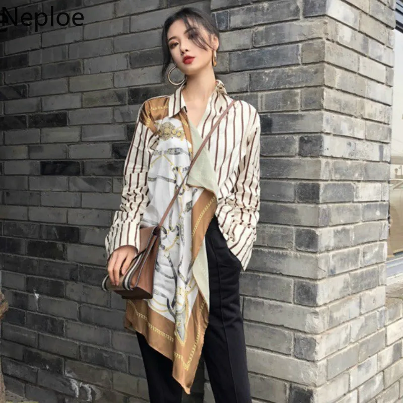 Neploe полосатые рубашки женские лето 2019 Новый отложной воротник с длинным рукавом
