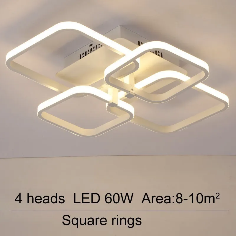 4 heads 60W Акриловые Потолочные светильники, квадратные кольца для гостиной, спальни, дома, AC85-265V, современные светодиодные потолочные светильники, блеск, plafonnier - Цвет корпуса: 4 heads 60W