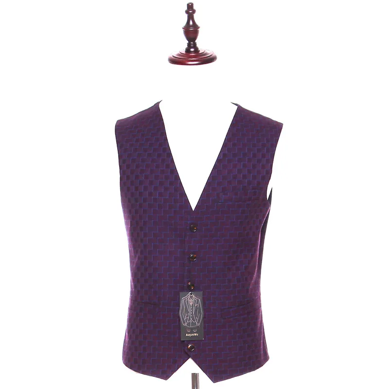 Новинка мужской повседневный жилет фиолетовый клетчатый узор шерсть свадебный