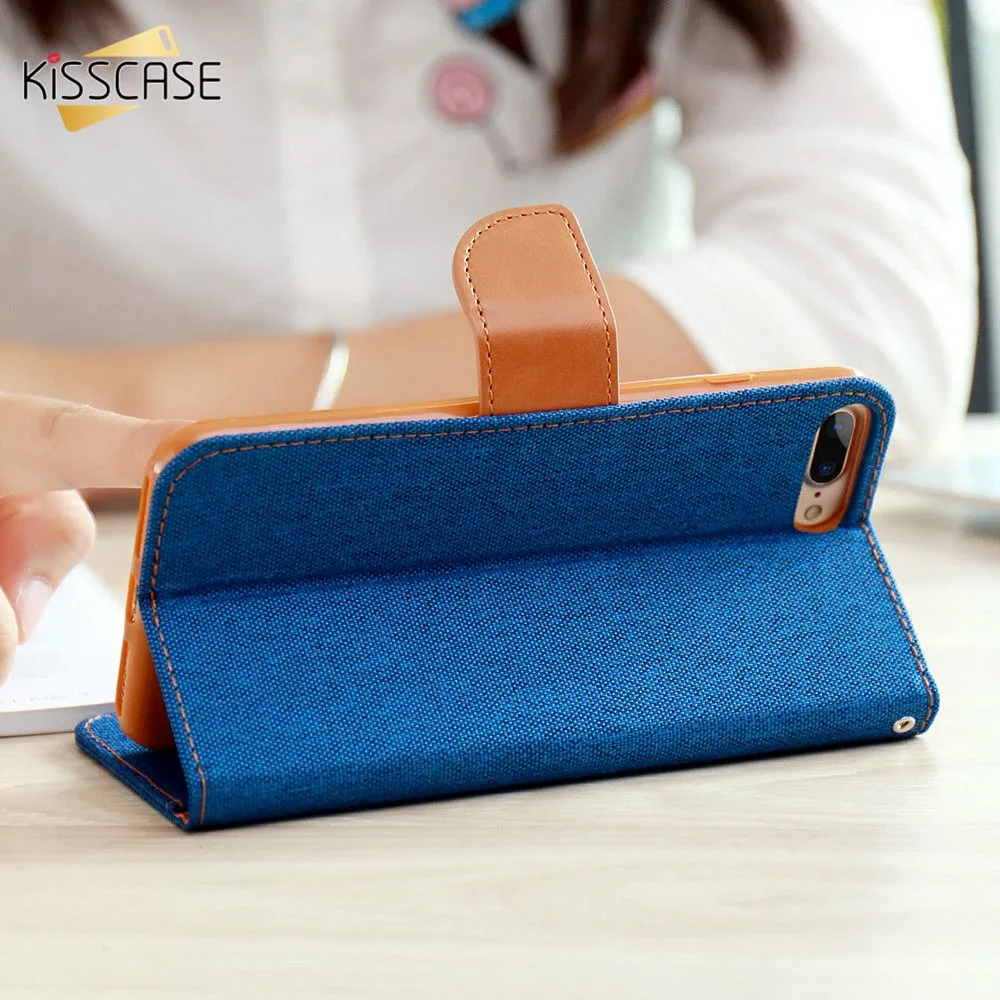 Kisscase кожаный чехол для iPhone X 8 7 6s 6 Plus прохладный ткань Стенд Wallet откидная крышка