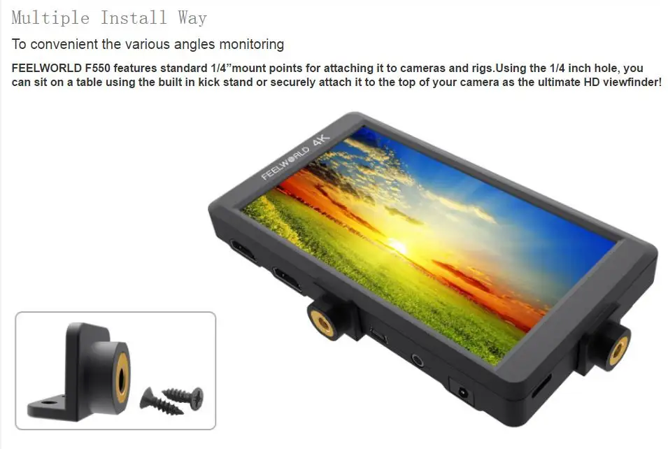 Feelworld F550 5," ips 4 K HDMI Full HD 1920x1080 Камера полевой монитор Монтажная подставка стабилизатор для держатель для цифровой зеркальной камеры чехол черного цвета