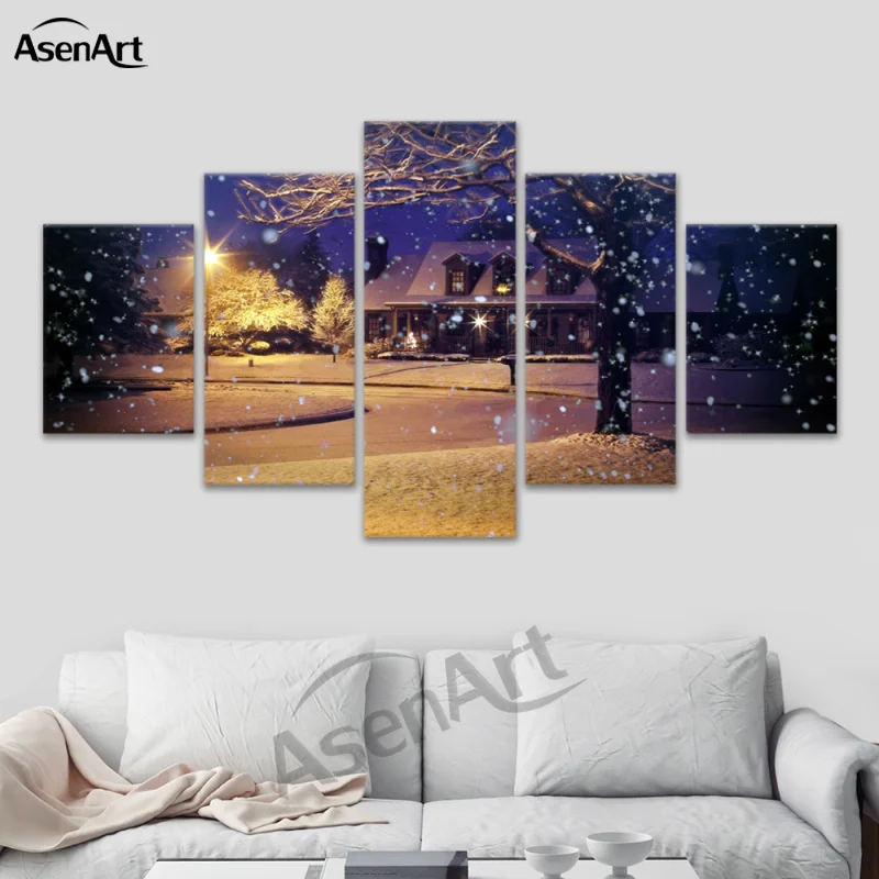 Картина на стену Рождественская елка снежинка и подарки картина из холста