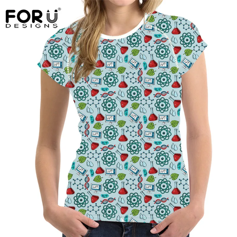 Забавная футболка FORUDESIGNS с научным принтом женская модная летняя коротким