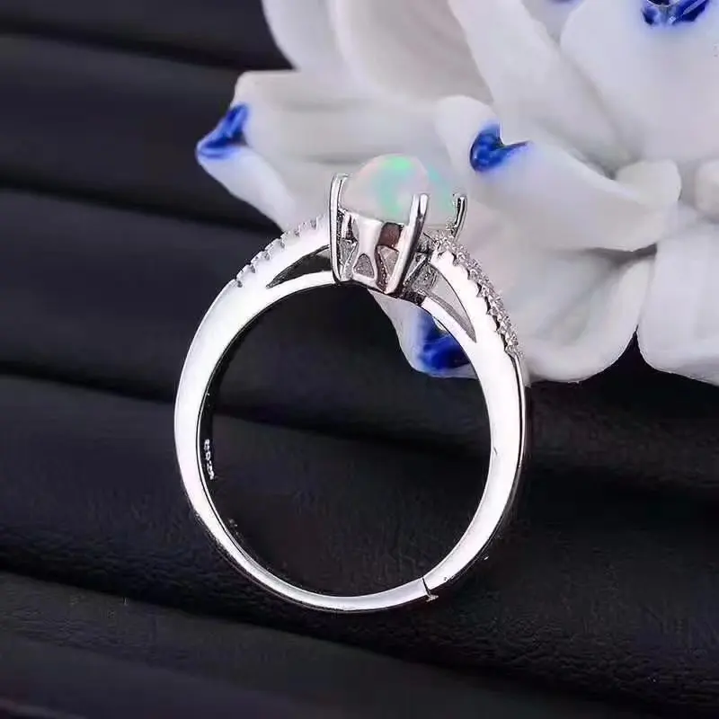 Женское кольцо из серебра 925 пробы с натуральным огненным опалом|fine jewelry|gemstone