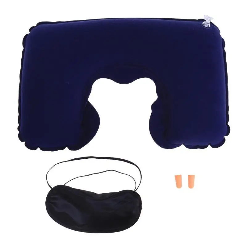 Navy Blue 3psc/набор, новая u-образная подушка для шеи, для путешествий, автомобиля, для воздушного полета, надувные подушки, поддержка шеи, подголовник, подушка с крышкой для глаз, беруши - Цвет: Navy Blue