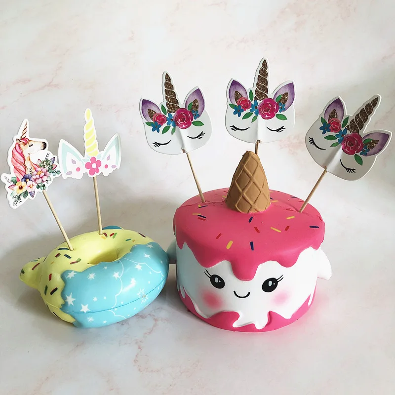 С Днем Рождения 24 шт. мультфильм Единорог Торт Топперы детские украшения для душа