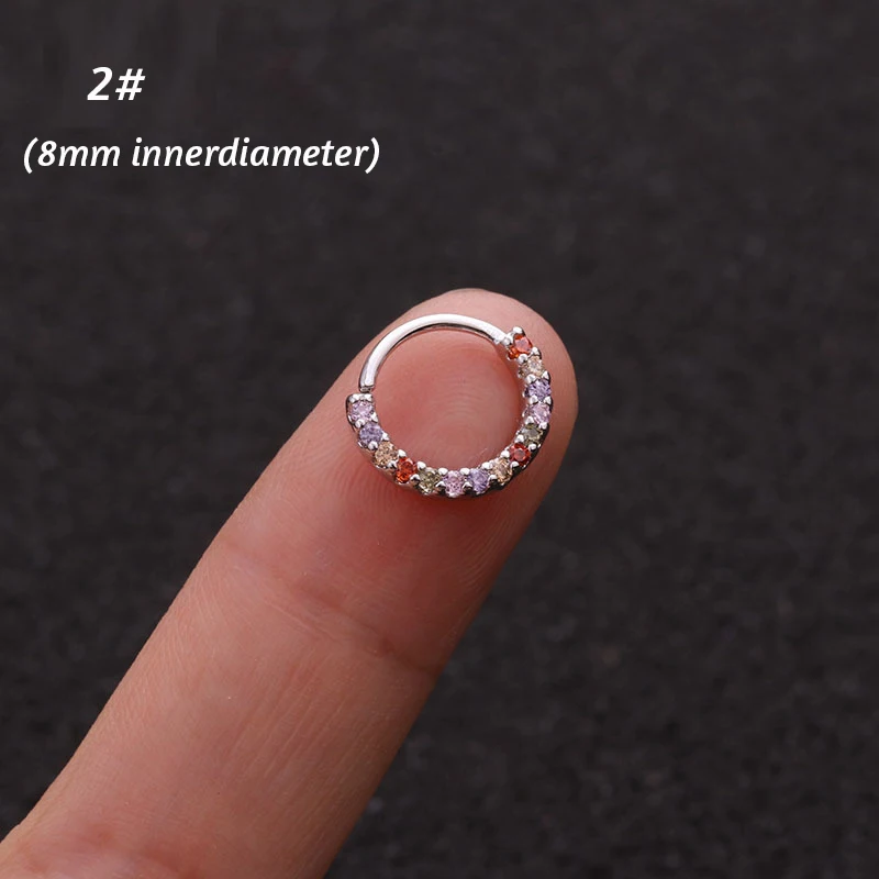 1P 0,8x6/8 мм красочные Cz из нержавеющей стали, Huggie Hoop серьги ювелирные изделия Cz нос кольцо ложная ноздрей, кольца с цветочными мотивами, покрытый светлым спирали серьга в Козелок