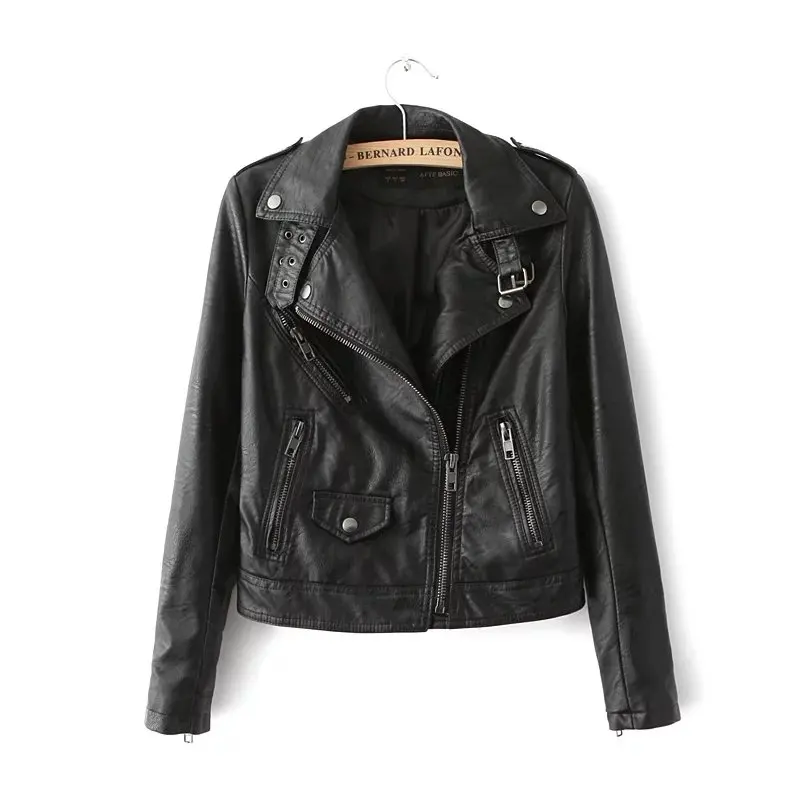 Женская короткая куртка из мягкой искусственной кожи VOGUE Черная/бежевая