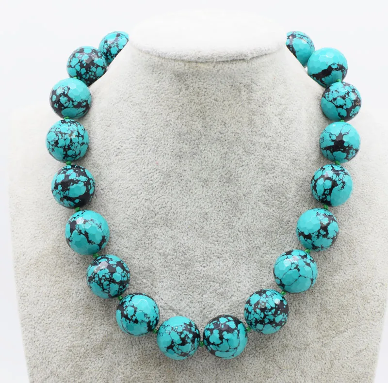 

howlite turquoise round faceted green necklace 20MM 18inch nature wholesale FPPJ xmas gift