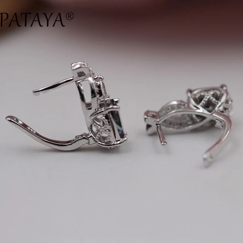 Новые серьги PATAYA с кроличьими ушками из настоящего белого золота, квадратные серьги с натуральным цирконием AB, разноцветные Висячие серьги для женщин, свадебные ювелирные изделия