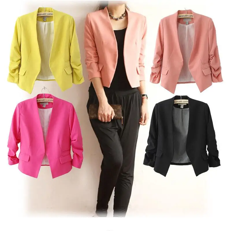 

Fashion Basic Jacket coats Women Suit Cardigan Puff Sleeve outerwear slim jacket Coats Casual suits Feminino Candy Color Coats