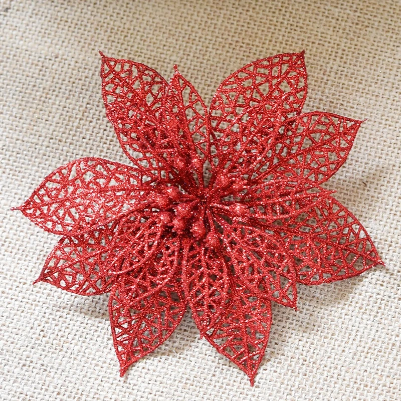 Горячая 15 см блеск Искусственные цветы к Рождеству елочные украшения