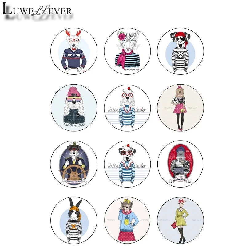 

12mm 10mm 14mm 16mm 20mm 25mm 434 12pcs/lot Animal Mix Round Glass Cabochons Jewelry Findings 18mm Snap Button Charm Bracelet