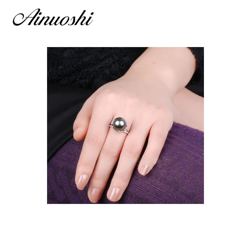 AINUOSHI, 925 пробы, серебряные, в форме листьев, жемчужные кольца, таитанский жемчуг, 11-12 мм, круглые жемчужные кольца для свадьбы, помолвки, юбилея