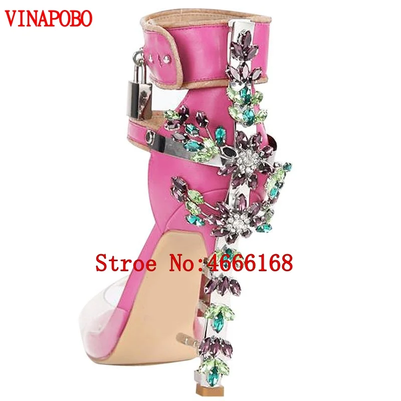 2019 пикантные стразы на высоком каблуке сандалии гладиаторы Женские из ПВХ с
