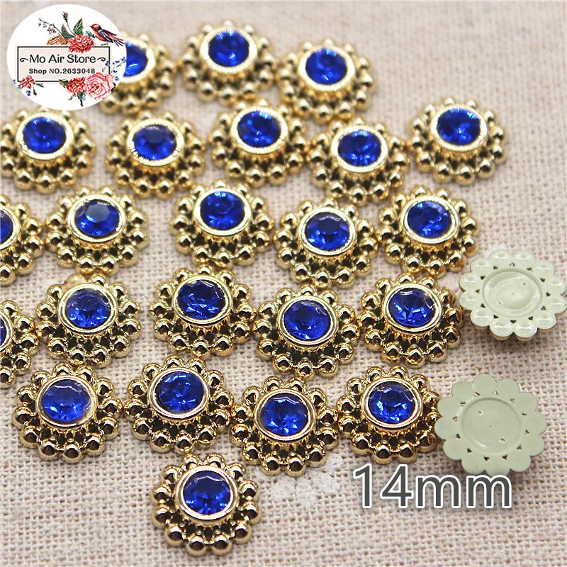 Круглые пуговицы Стразы с цветами Синие Блестящие 50 шт. 14 мм для дома сада